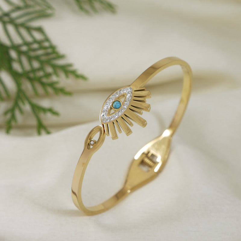 JewelMaze Stainless Steel Evil Eye kada - STKD 5651 GOLD