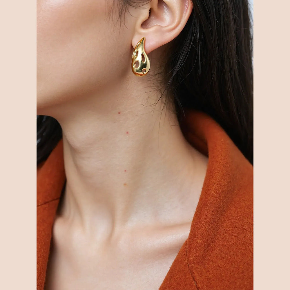 JewelMaze Stainless Steel Tear Drop Earring - STNER 5621 Gold