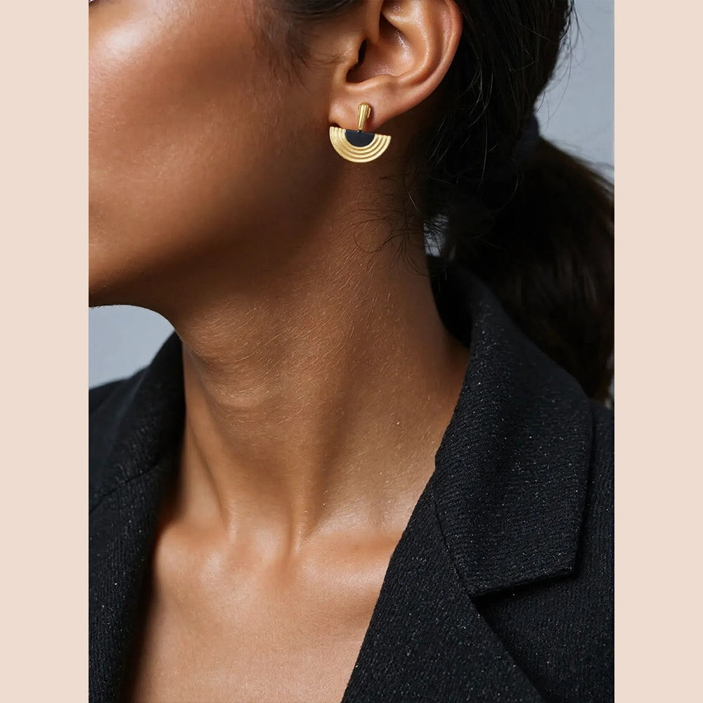 JewelMaze Stainless Steel Half Circle Hoops Earring - STNER 5625 Gold