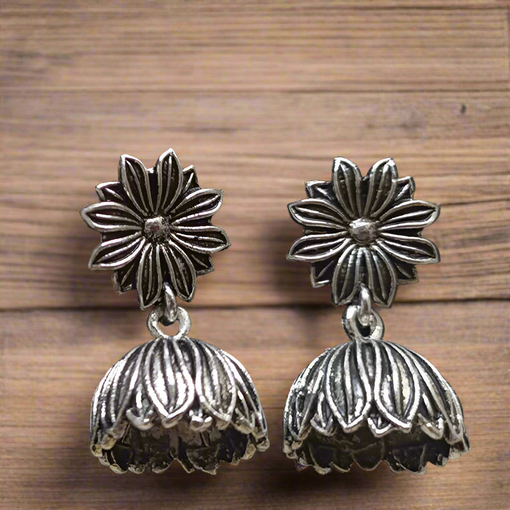 Jewelmaze Oxidized Plated Jhumki Earrings - TAHEAR22