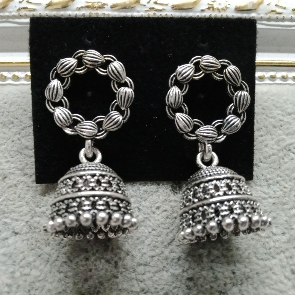 Silver Earrings Small Size Jhumki Jewelmaze Oxidized Plated Jhumki