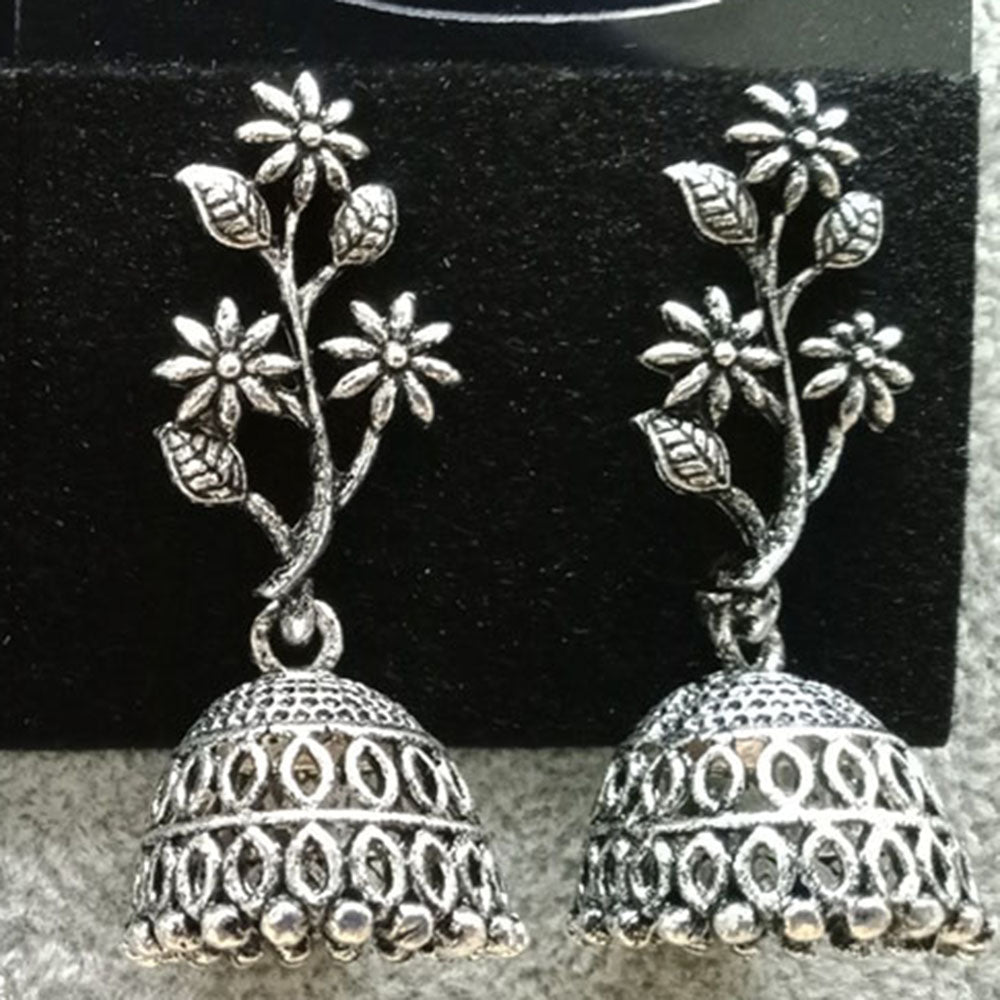 Jewelmaze Oxidized Plated Jhumki Earrings - TAHEAR73