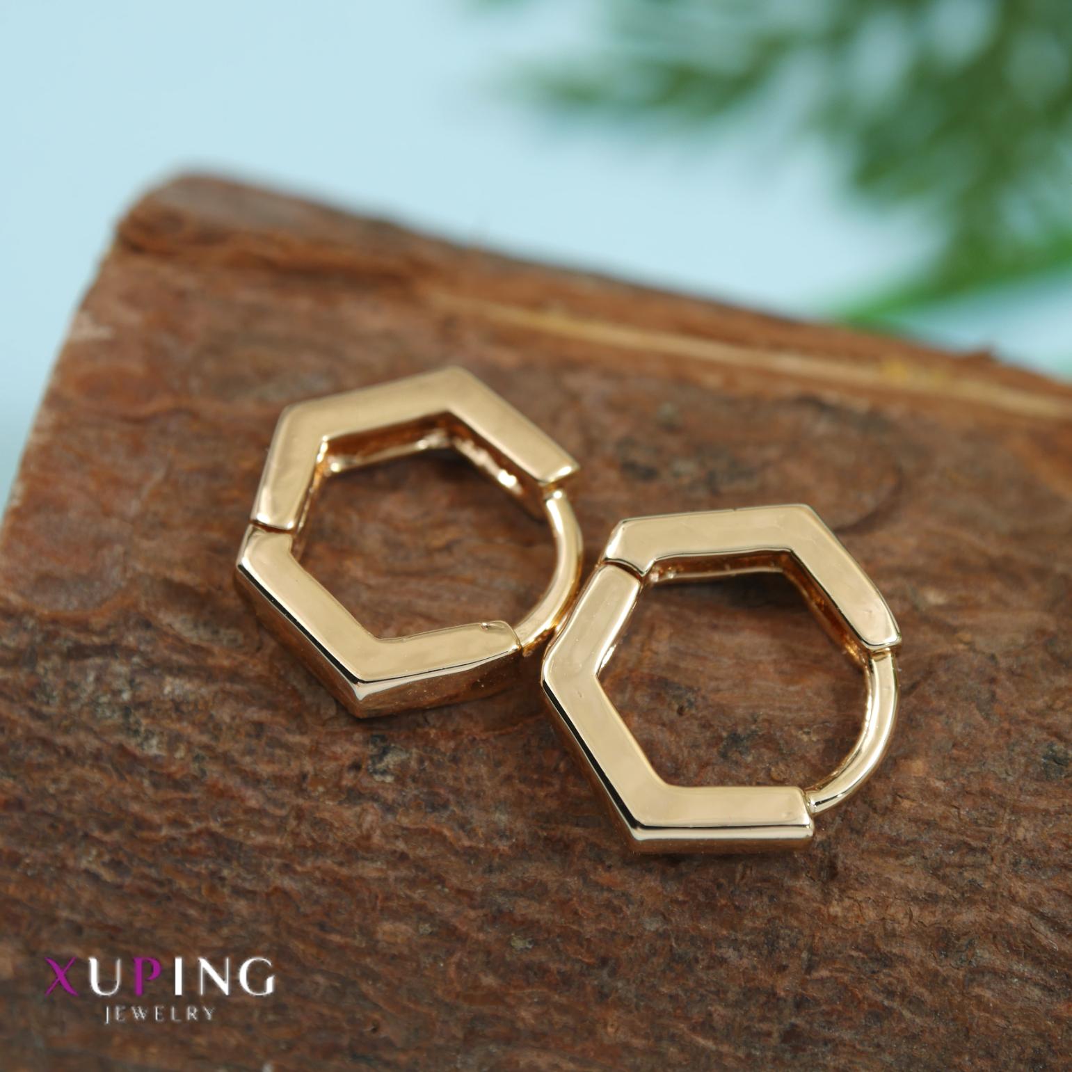 JewelMaze Gold Plated Hexagon Shaped Xuping Hoops Earring - XPNGER 5682