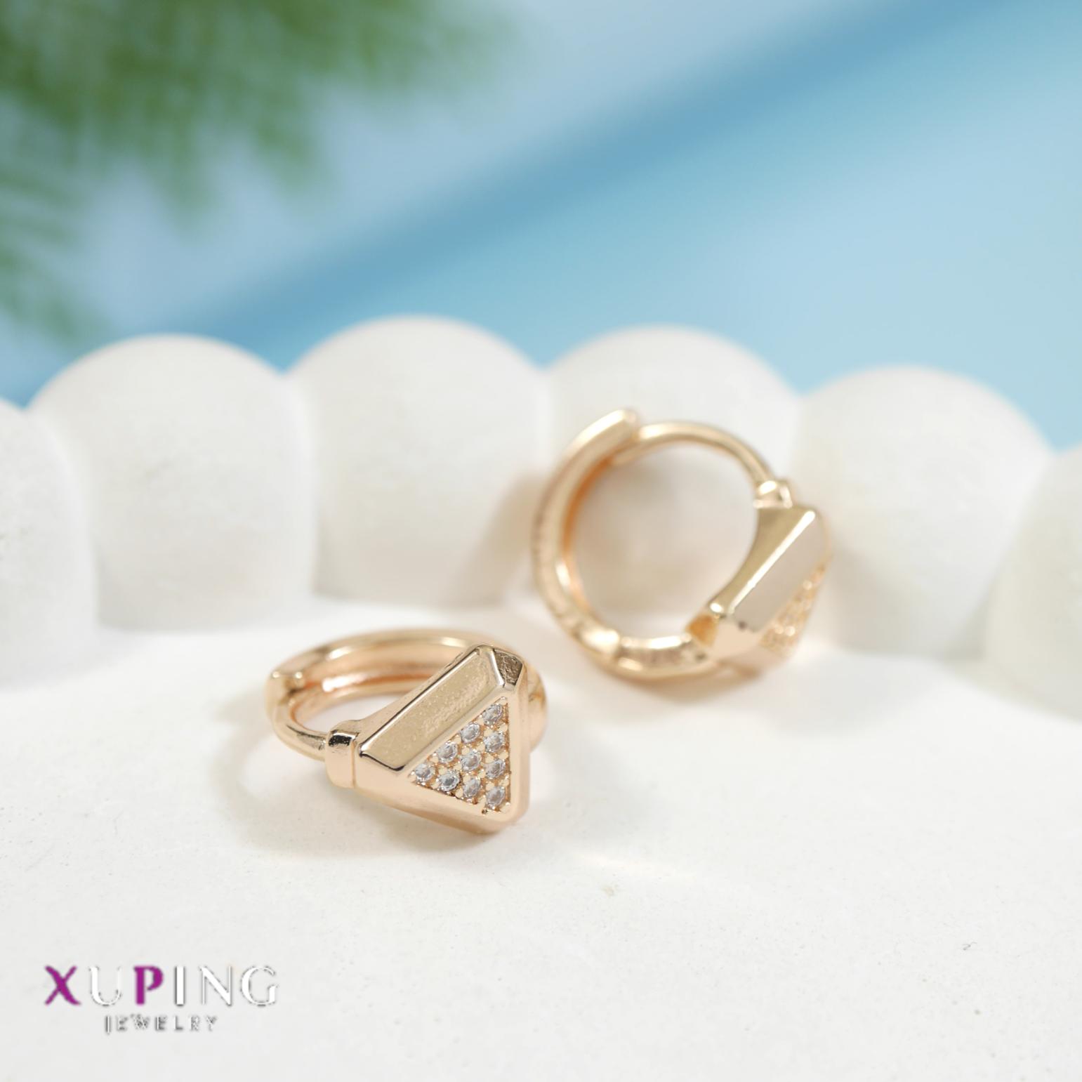 JewelMaze Gold Plated Triangle Shaped Xuping Hoops Earring