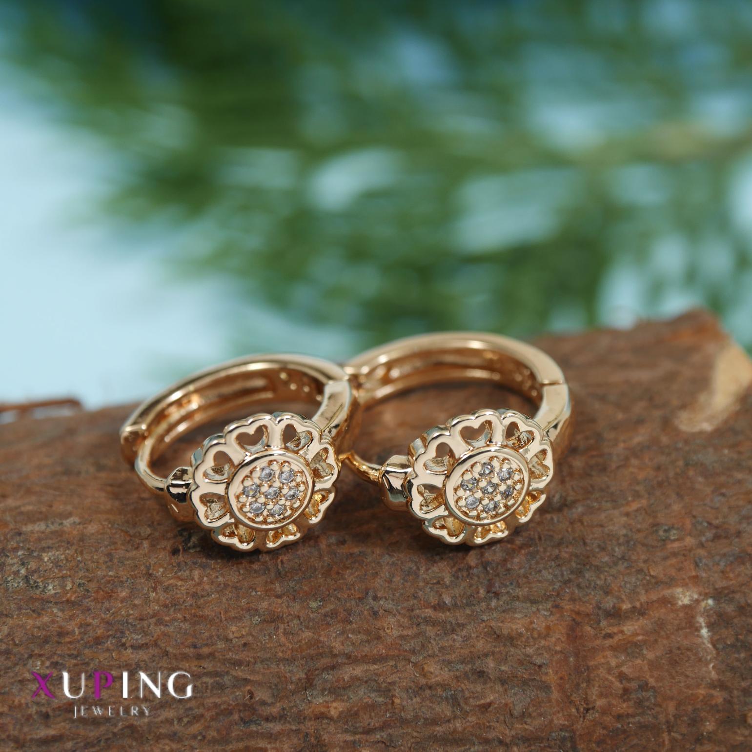 JewelMaze Gold Plated Floral Xuping Hoops Earring