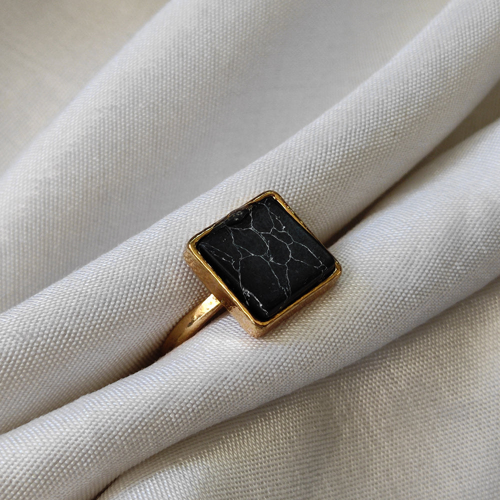 Bhavi Jewels Gold Plated Black Turquoise Finger Ring - 1505577A_16