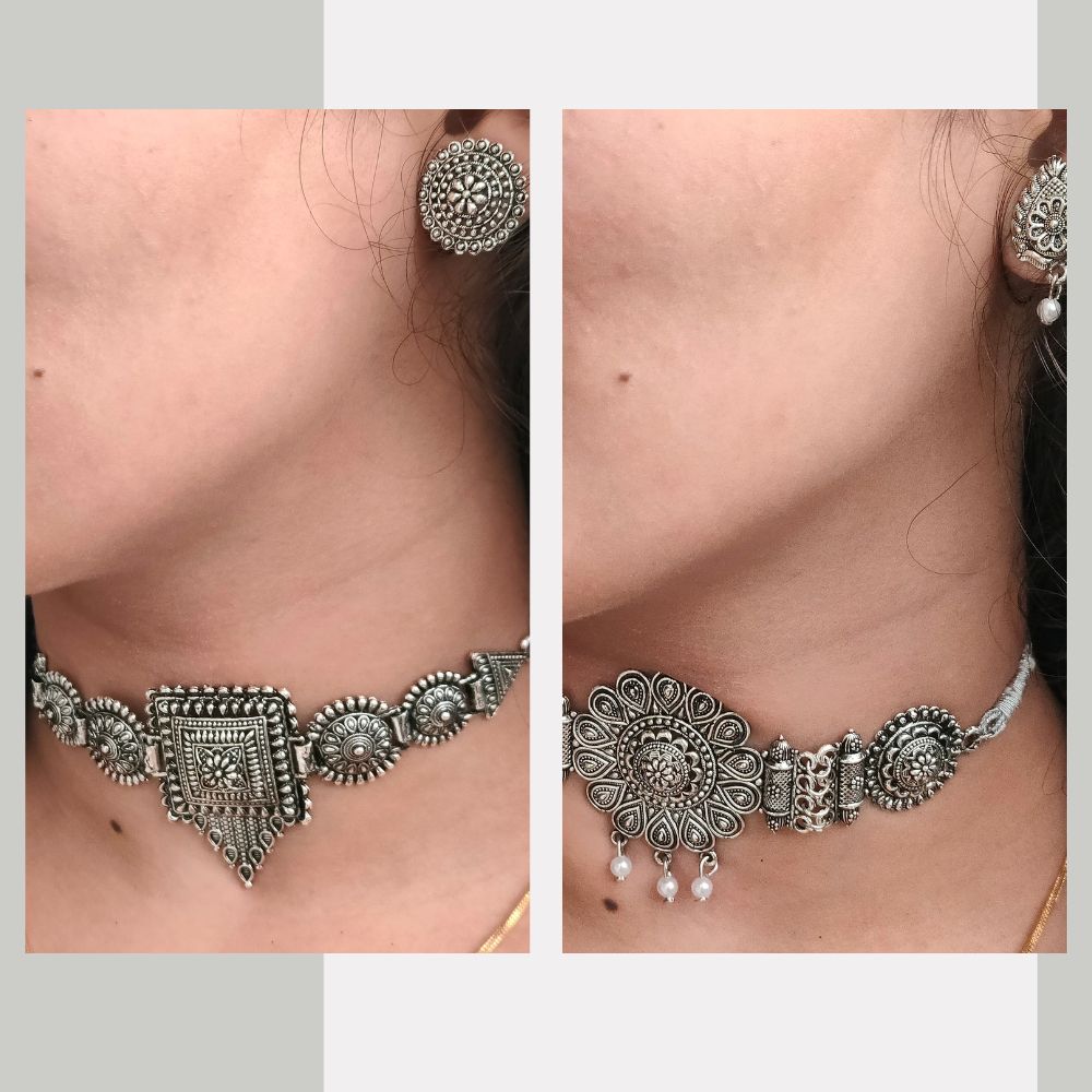 JewelMaze Set Of 2 Oxidized Necklace Combo - 1005292