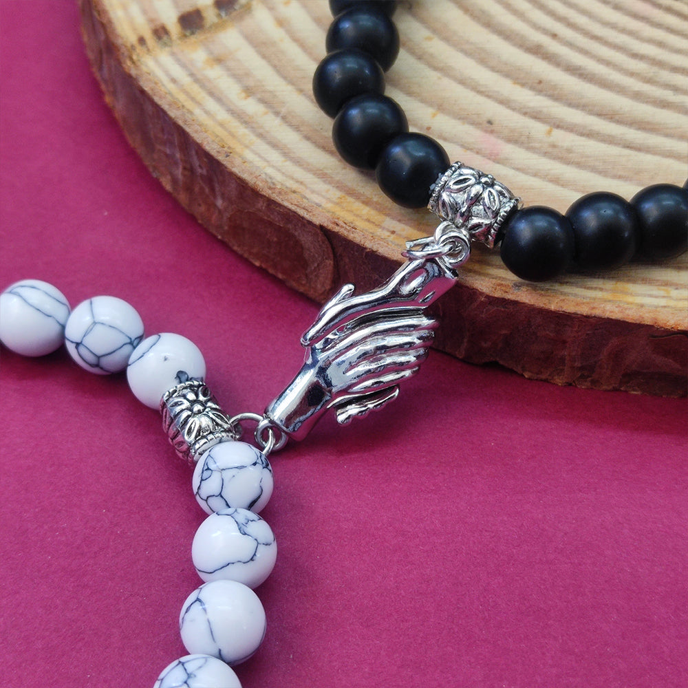 JewelMaze Magnet Bracelets Love Heart Hand Charm Bracelet Set for Men Women - 1404604