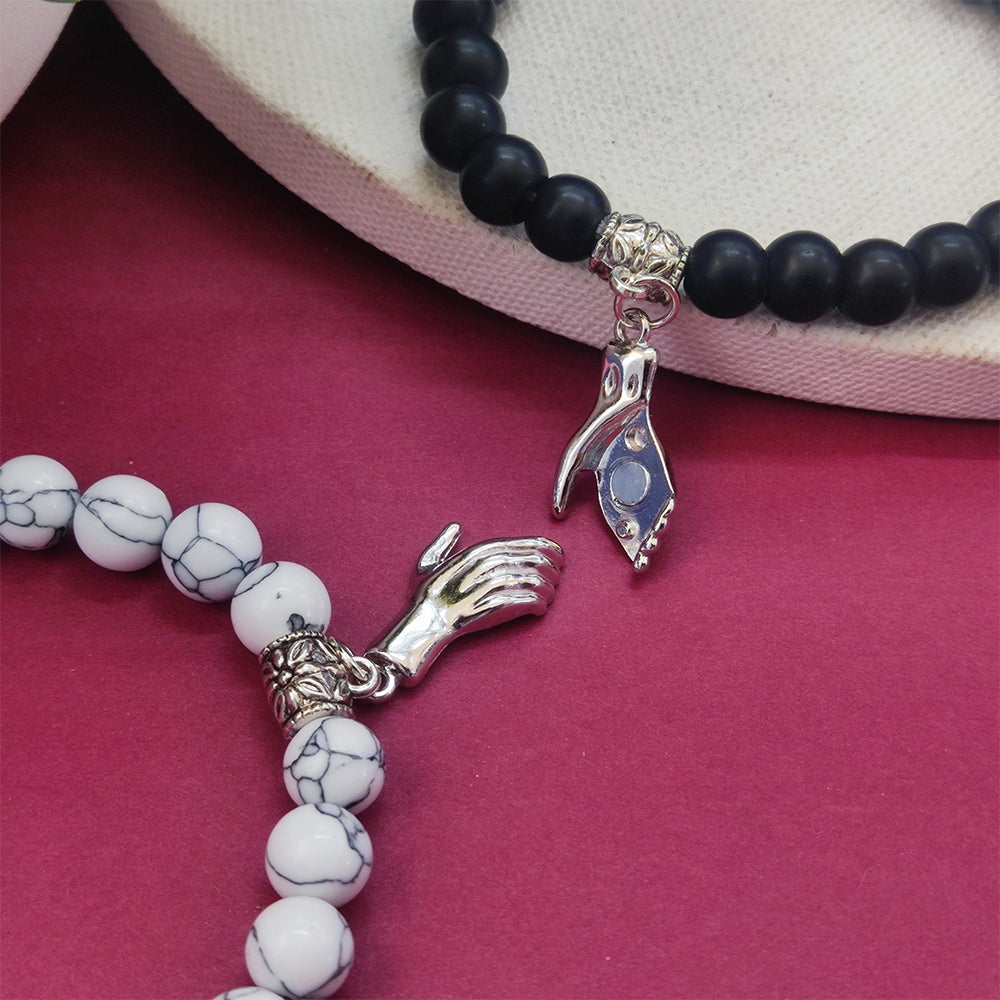 JewelMaze Magnet Bracelets Love Heart Hand Charm Bracelet Set for Men Women - 1404604