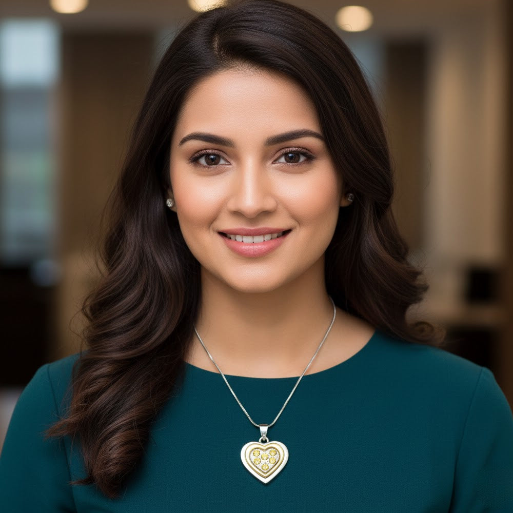 JewelMaze Heart Shape Austrian Stone Chain Pendant