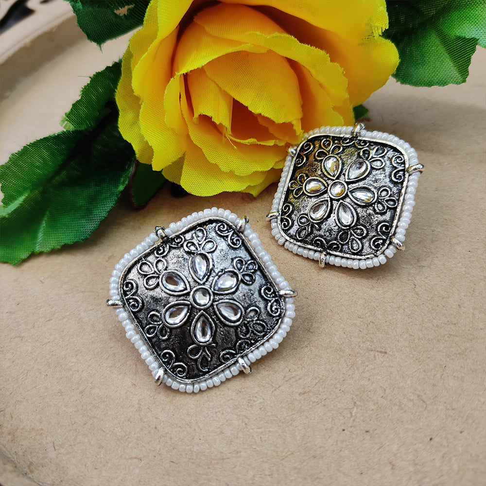 JewelMaze Oxidised Plated Stud Earrings - 10161114OX