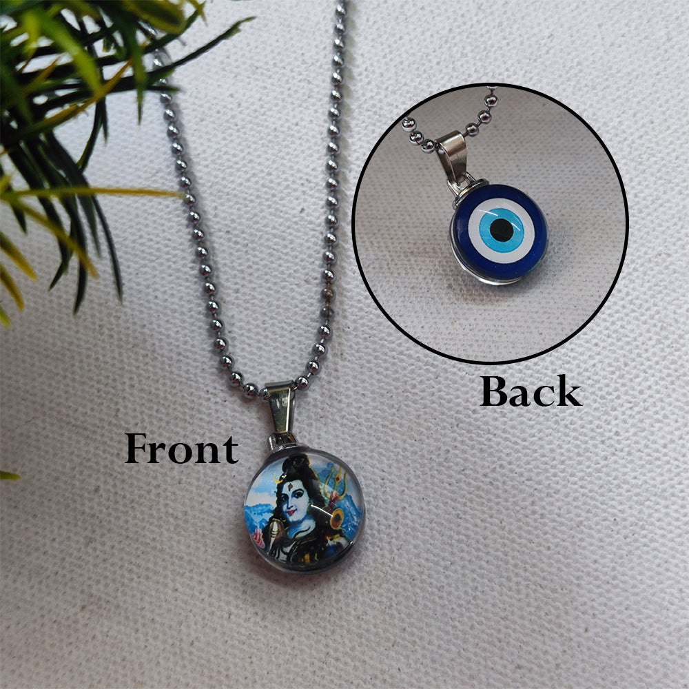 JewelMaze Silver Plated Lord Shiv  Chain Pendant - 1404603