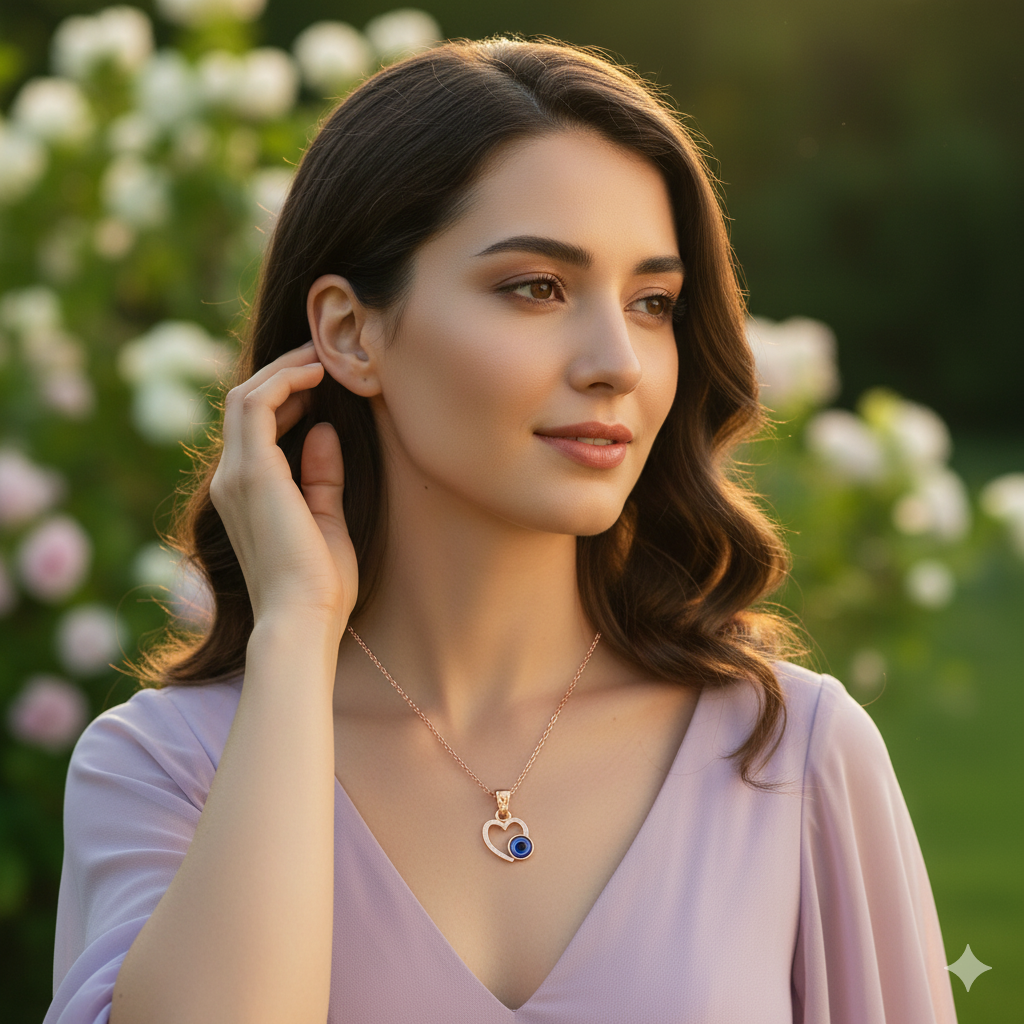 JewelMaze Heart Shaped Evil Eye Chain Pendant - 1405007