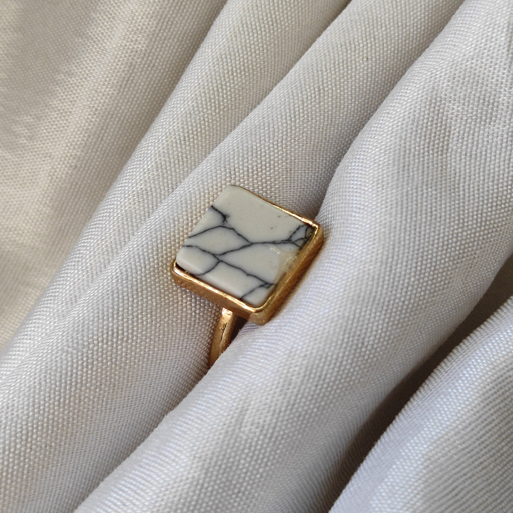 Bhavi Jewels Gold Plated White Turquoise Finger Ring - 1505577B