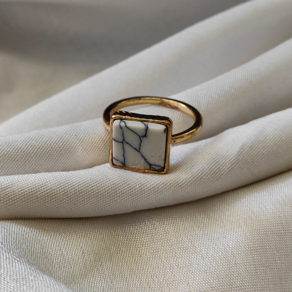 Bhavi Jewels Gold Plated White Turquoise Finger Ring - 1505577B