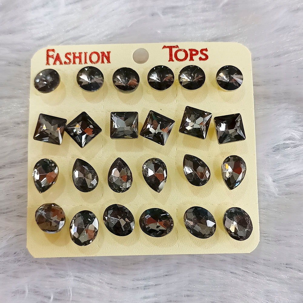 JewelMaze Set of 12 Pairs Crystal Stone Stud Earrings Combo