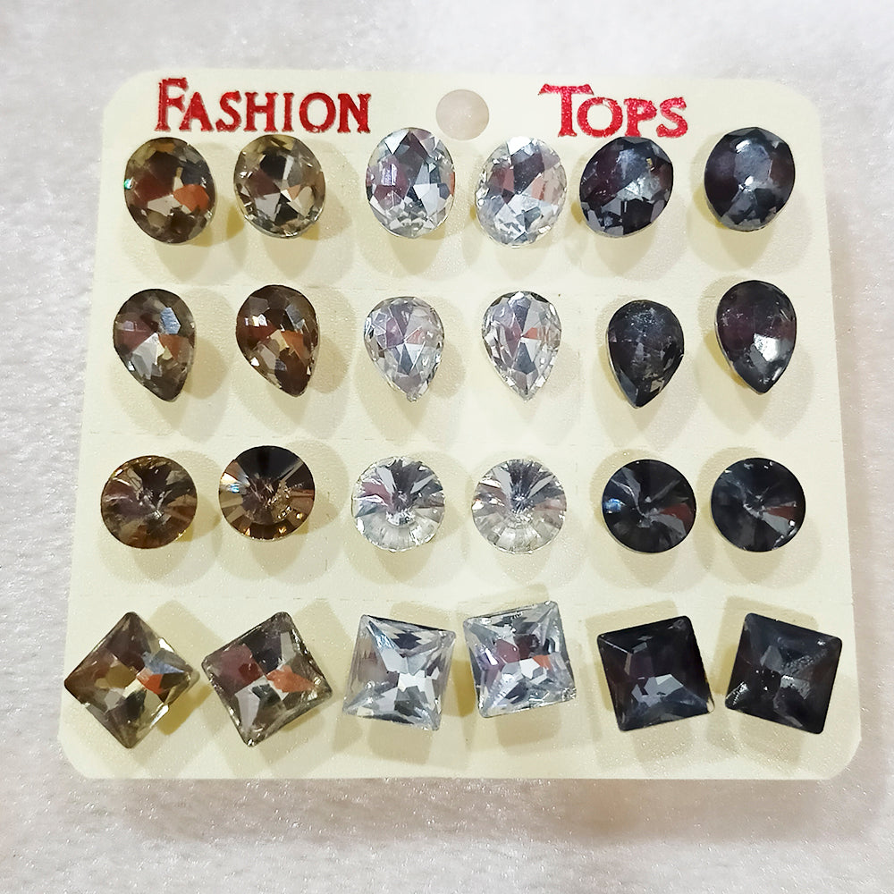 JewelMaze Set of 12 Pairs Crystal Stone Stud Earrings Combo