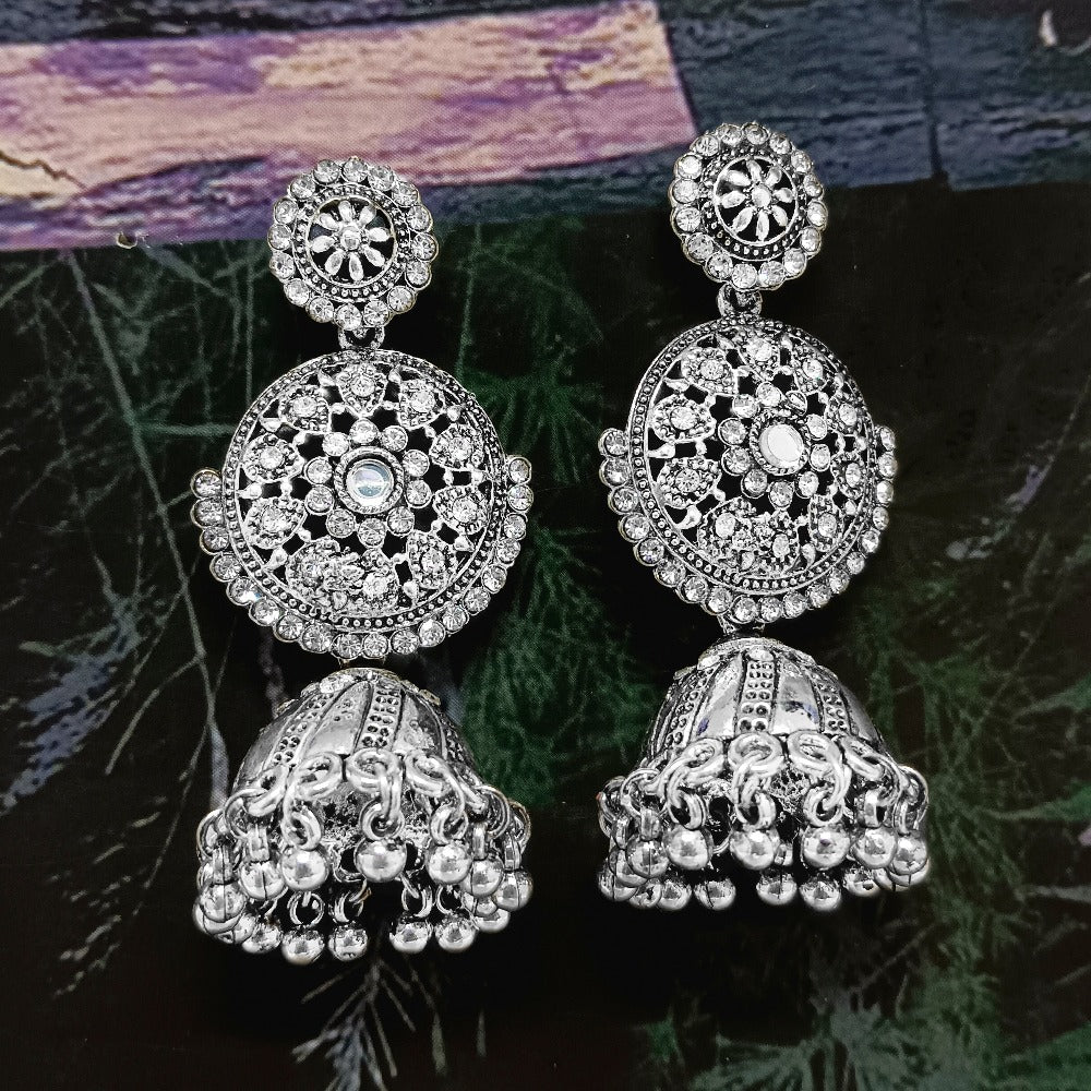Bhavi Jewels Oxidized Plated Jhumki Earrings  - 10101041OX