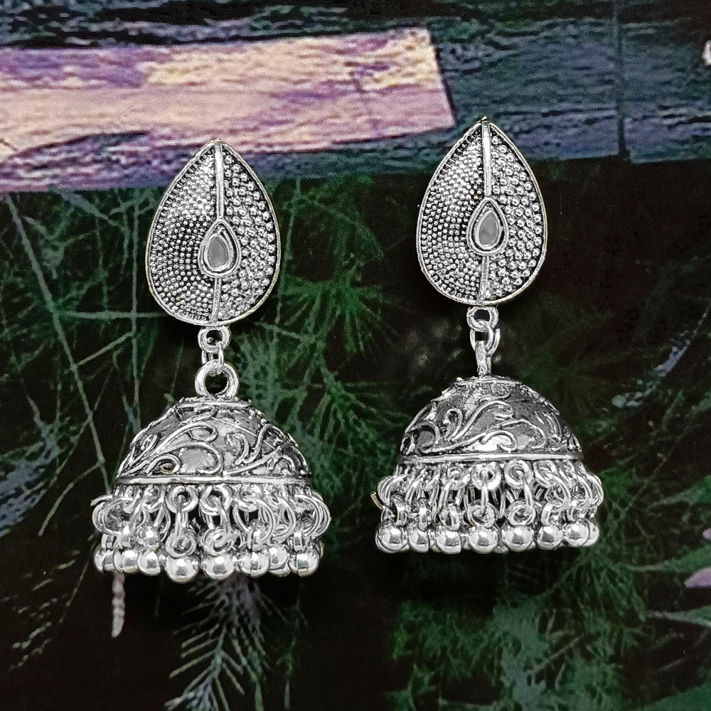 Bhavi Jewels Oxidized Plated Jhumki Earrings - 10101043OX