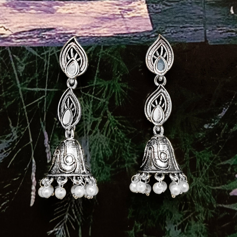 Bhavi Jewels Oxidized Plated Jhumki Earrings  - 10101045OX