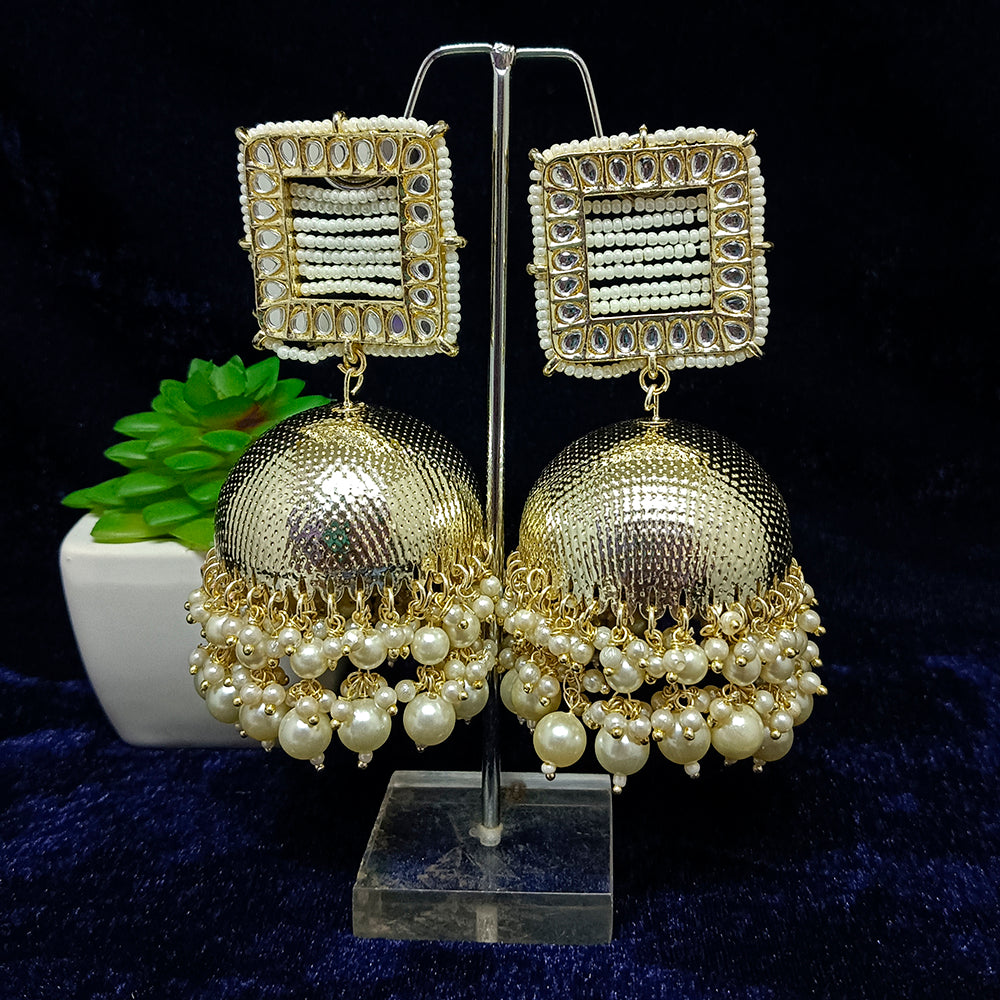 Bhavi Jewels Gold Plated Kundan Stone & Beads Jhumkis Earrings