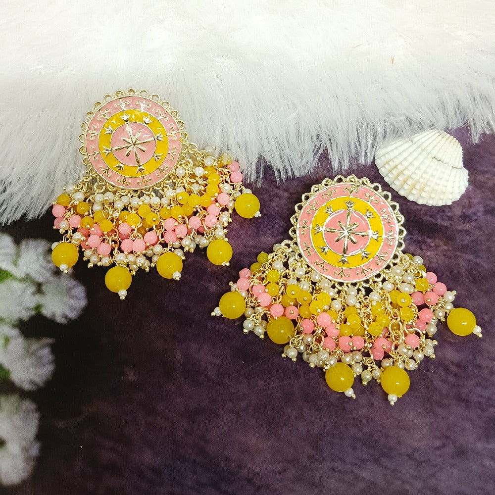 Bhavi Jewels Gold Plated Meenakari Jhumki Earrings  - 10101074YE