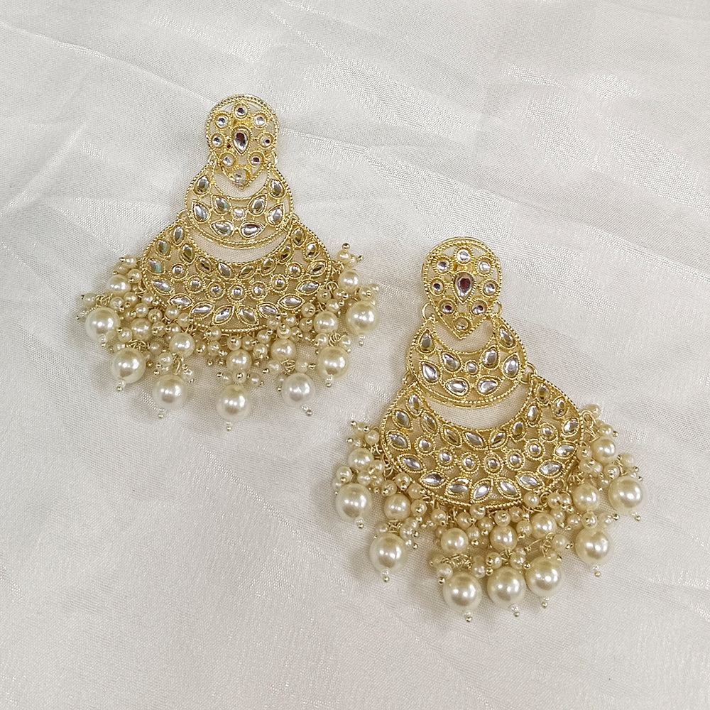 JewelMaze Kundan Stone Gold Plated Dangler Earrings - JW-10101096WH ( Art No. 469469657001 )
