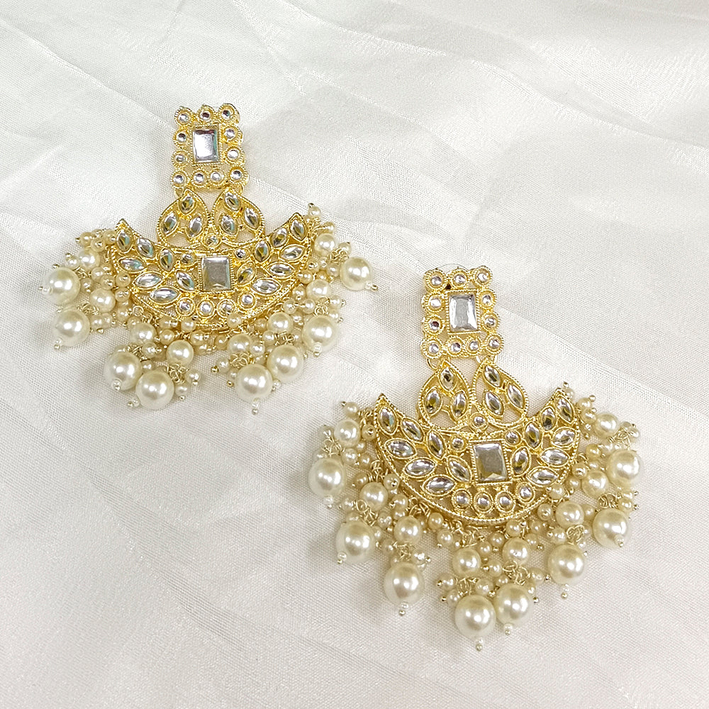 JewelMaze Kundan Stone Gold Plated Dangler Earrings - JW-10101098WH ( Art No. 469469658001 )