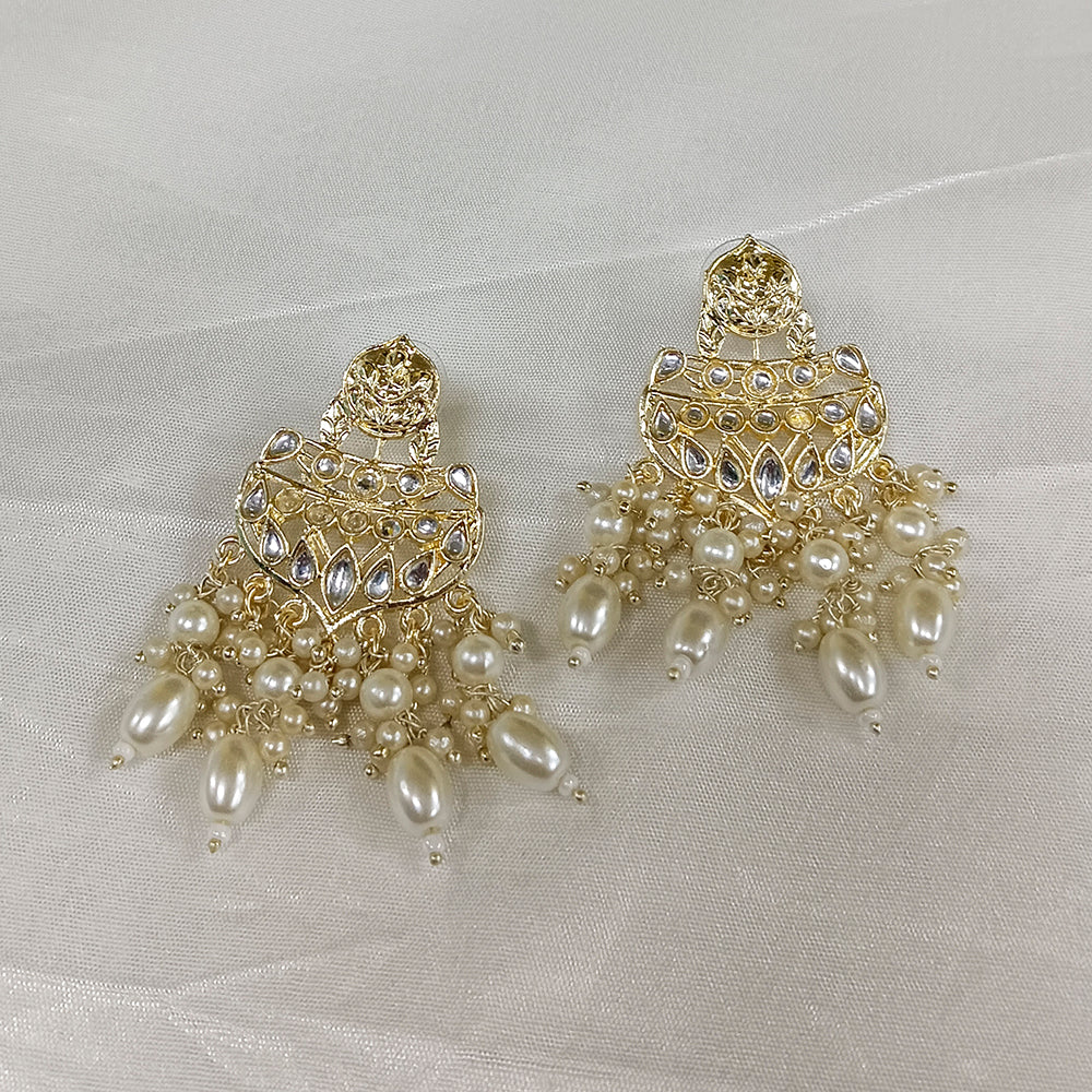 JewelMaze Kundan Stone Gold Plated Dangler Earrings - JW-10101105WH ( Art No. 469469659001 )