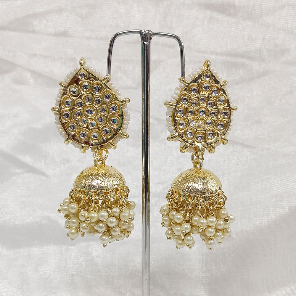 JewelMaze Kundan Stone Gold Plated Jhumkis Earrings - JW-10101114WH ( Art No. 469469662001 )