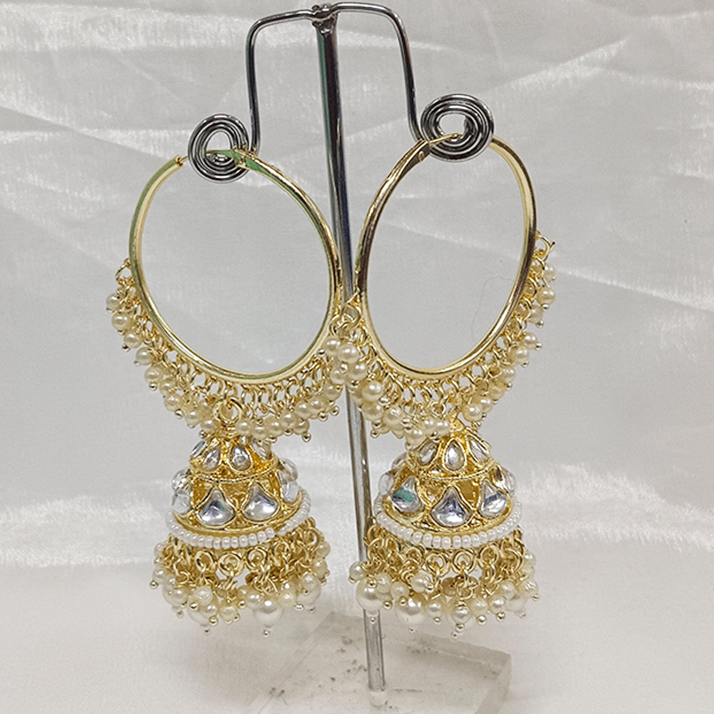 JewelMaze Kundan Stone Gold Plated Jhumkis Earrings - JW-10101120WH ( Art No. 469469663001 )