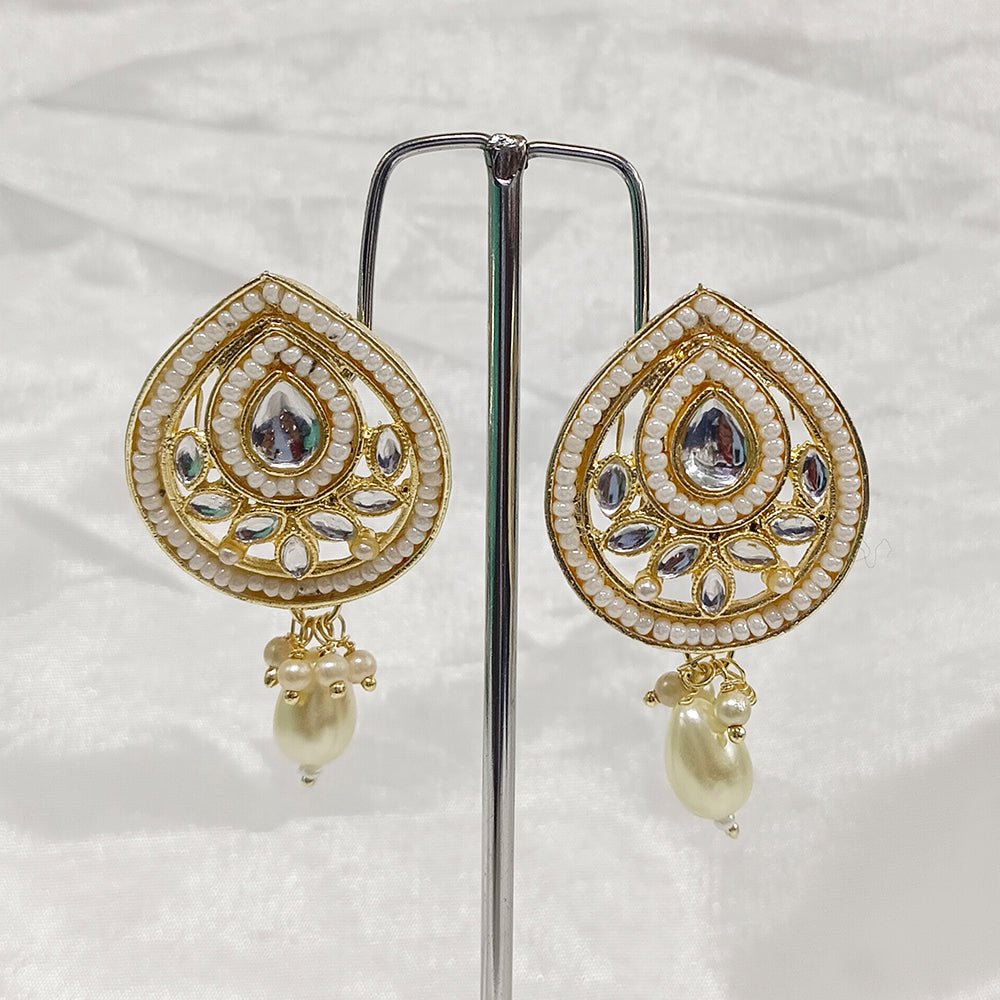 JewelMaze Kundan Stone Gold Plated Dangler Earrings - JW-10161001WH ( Art No. 469469696001 )