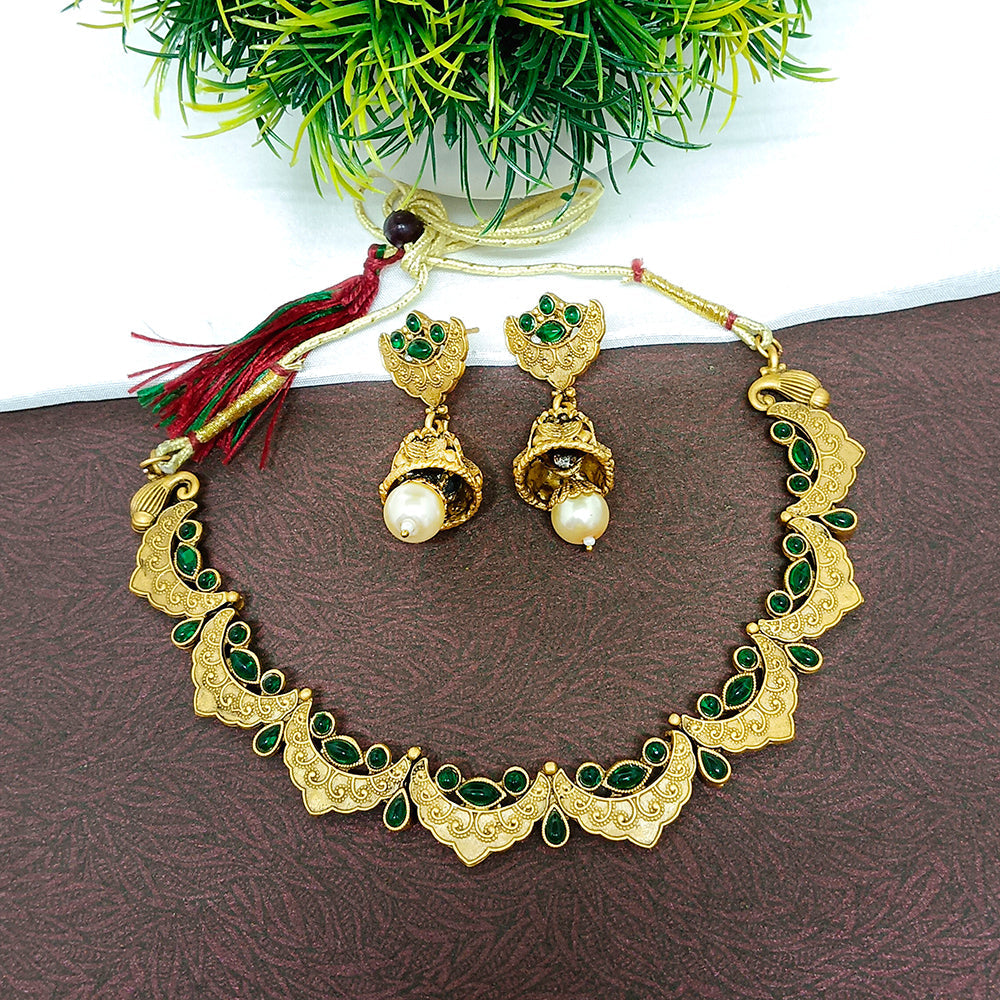 JewelMaze Pota Stone Gold Plated  Necklace Set - JW-10161039GR ( Art No. 469469582001 )