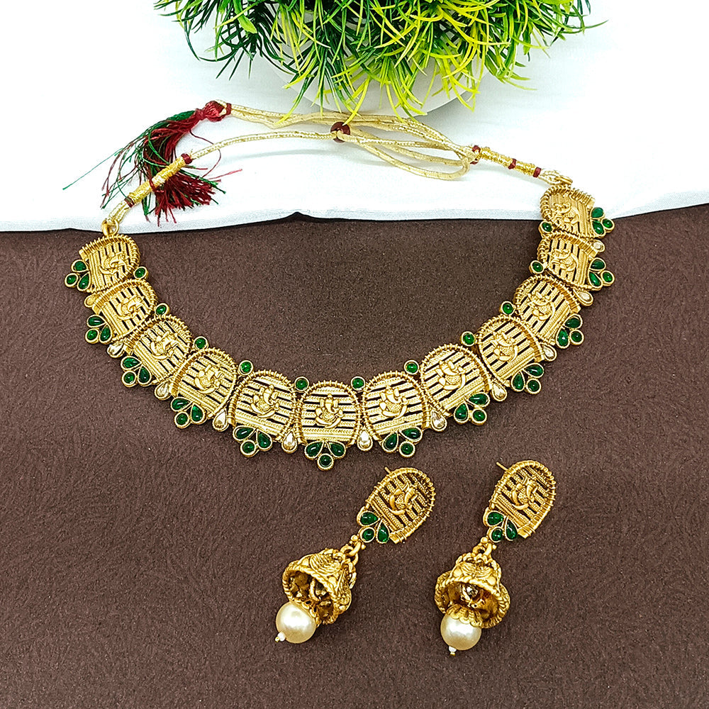 JewelMaze Pota Stone Gold Plated  Necklace Set - JW-10161040GR ( Art No. 469469583001 )