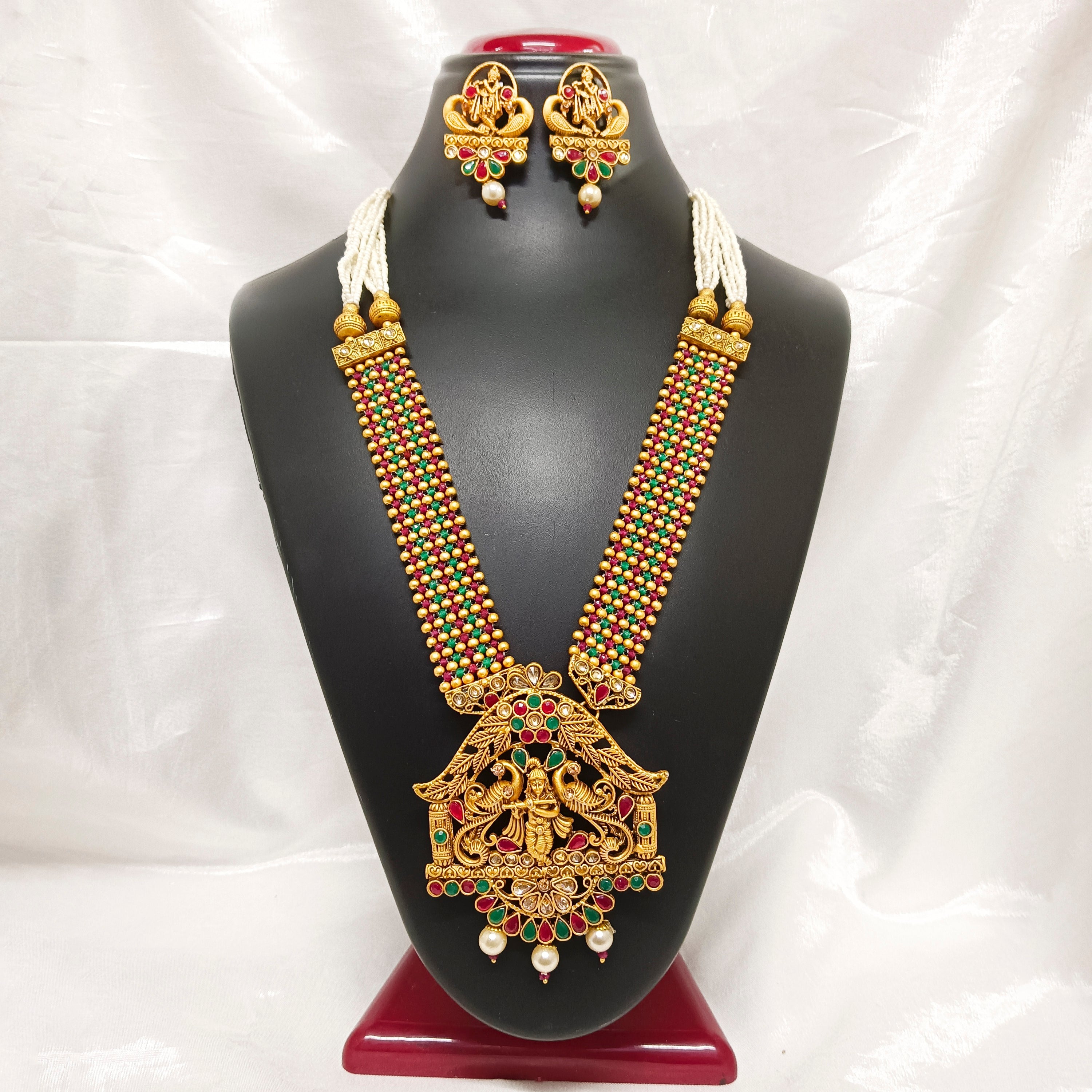 JewelMaze Pota Stone Gold Plated Necklace Set - JW-10161050MGR ( Art No. 469469627001 )