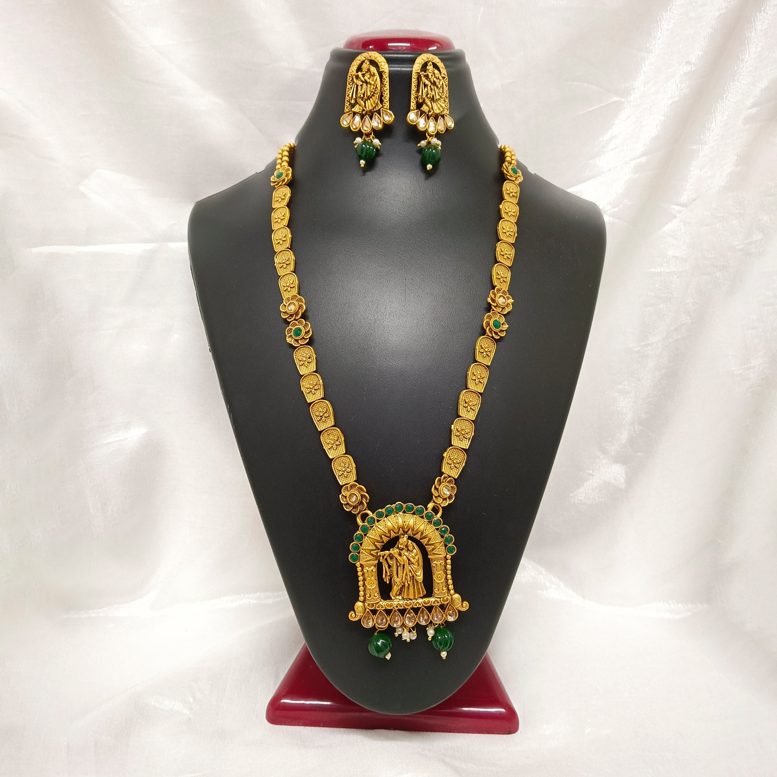 Bhavi Jewels Pota Stone Gold Plated Necklace Set