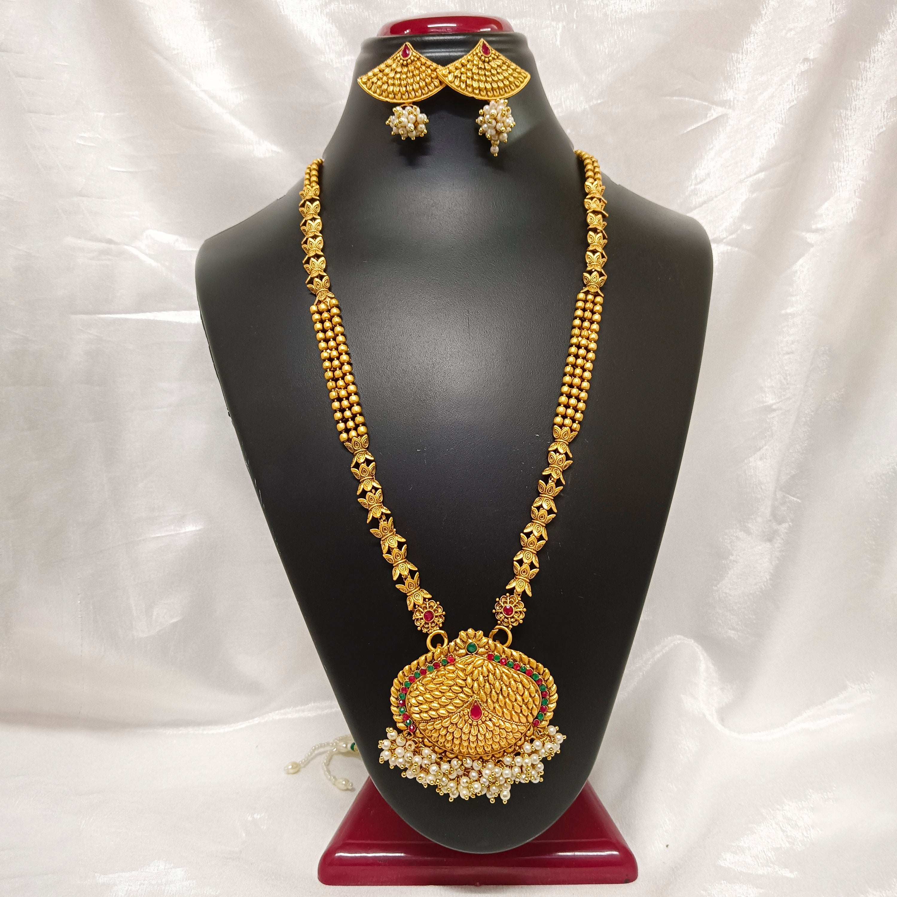 JewelMaze Pota Stone Gold Plated Necklace Set - JW-10161062PGR ( Art No. 469469590001 )