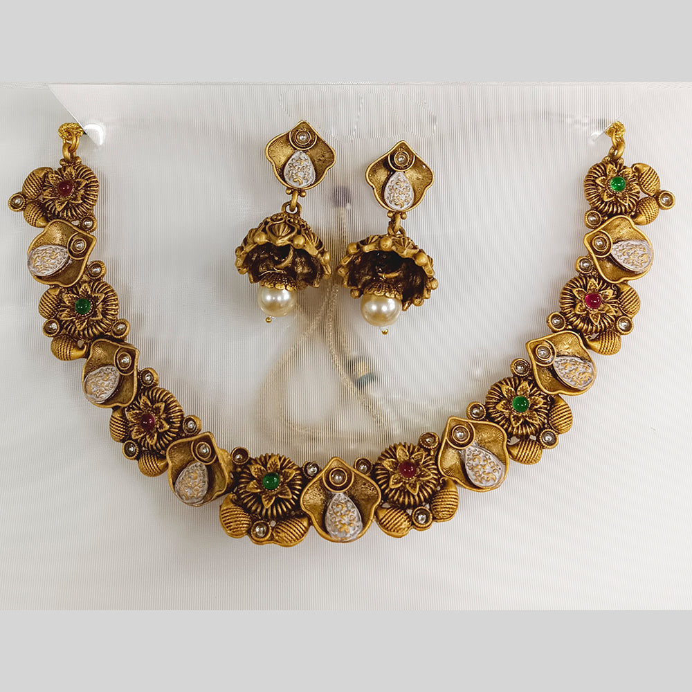 JewelMaze Kundan Stone Gold Plated Choker Necklace Set - JW-10161065PGR ( Art No. 469469699001 )