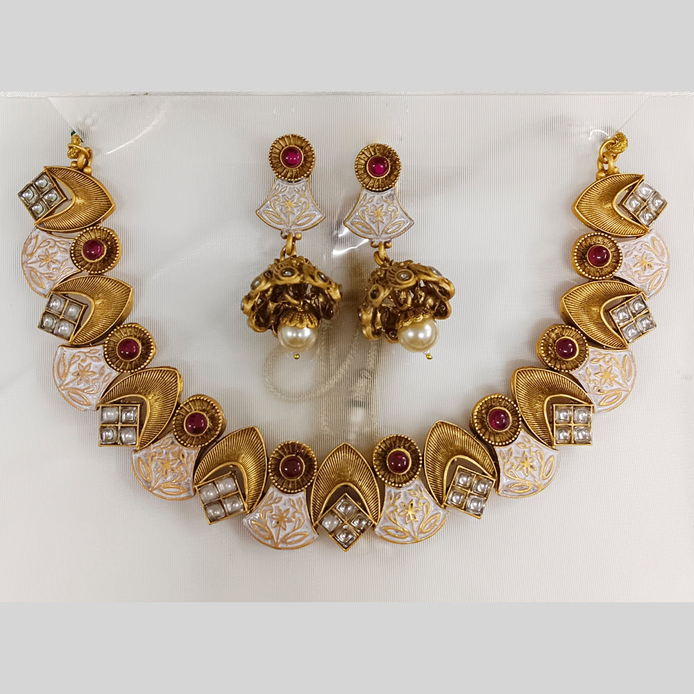 JewelMaze Kundan Stone Gold Plated Choker Necklace Set - JW-10161067PK ( Art No. 469469701001 )