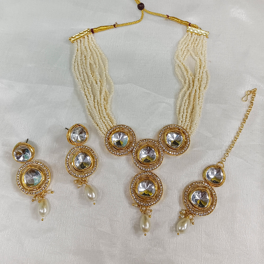 JewelMaze Crystal Stone Gold Plated Choker Necklace Set - JW-10161068WH ( Art No. 469469702001 )