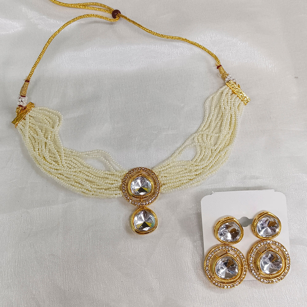 JewelMaze Crystal Stone Gold Plated Choker Necklace Set - JW-10161069WH ( Art No. 469469703001 )