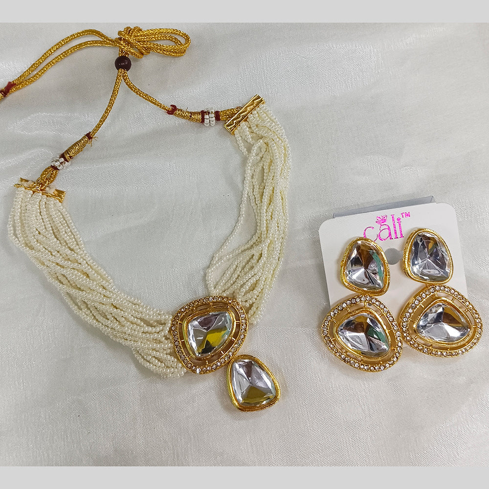 JewelMaze Crystal Stone Gold Plated Choker Necklace Set - JW-10161070WH ( Art No. 469469704001 )