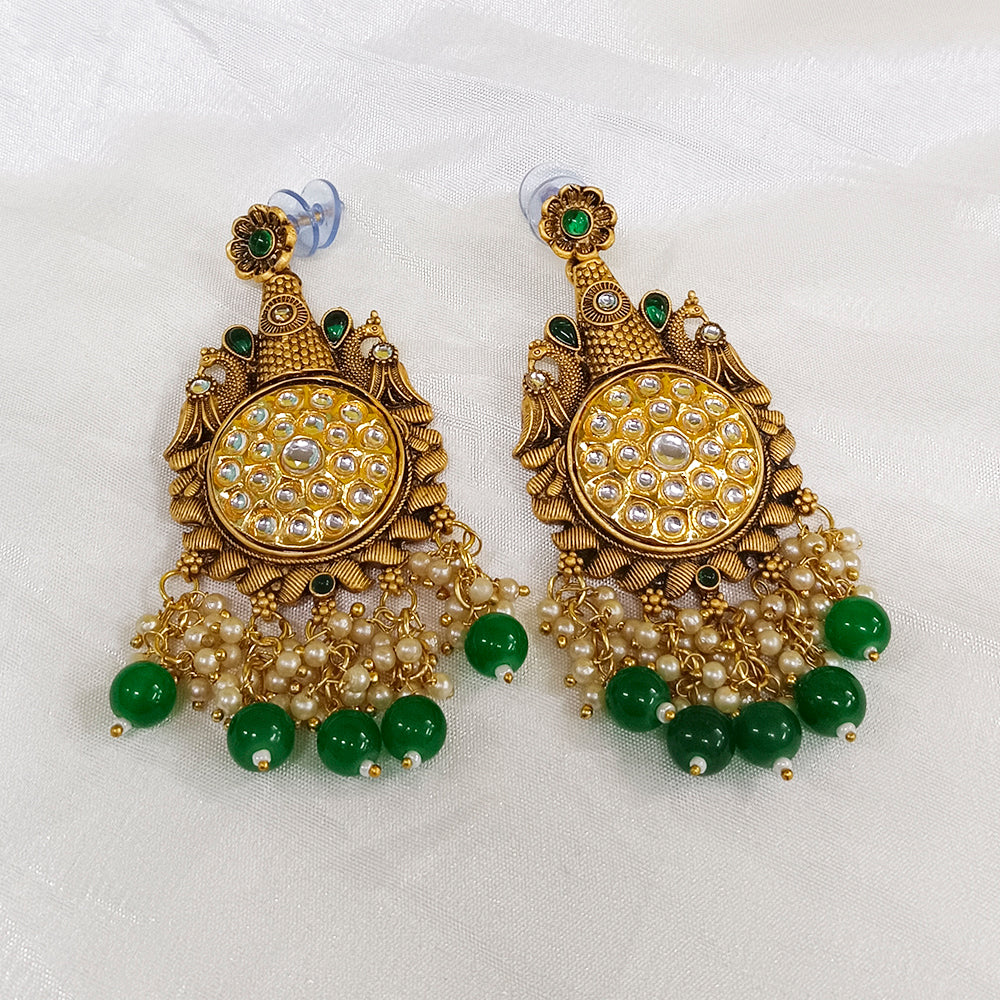 JewelMaze Kundan Stone Gold Plated Dangler Earrings - JW-10161071GR ( Art No. 469469705001 )