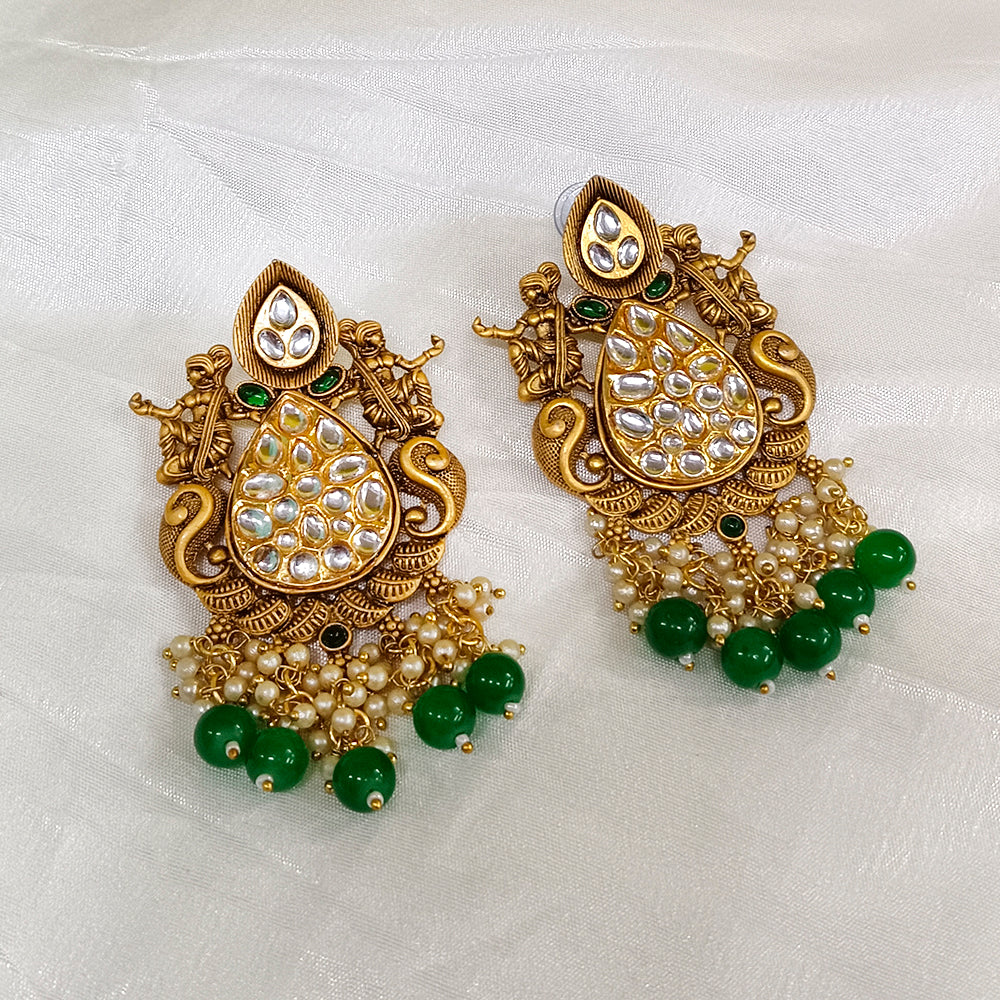 JewelMaze Kundan Stone Gold Plated Dangler Earrings - JW-10161072GR ( Art No. 469469706001 )