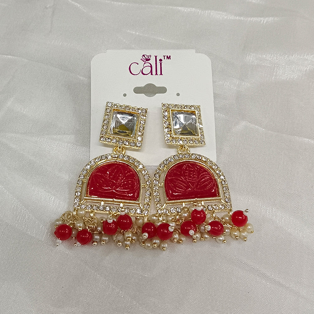 JewelMaze Austrian Stone & Beads Dangler Earrings - JW-10161076RD ( Art No. 469469710001 )