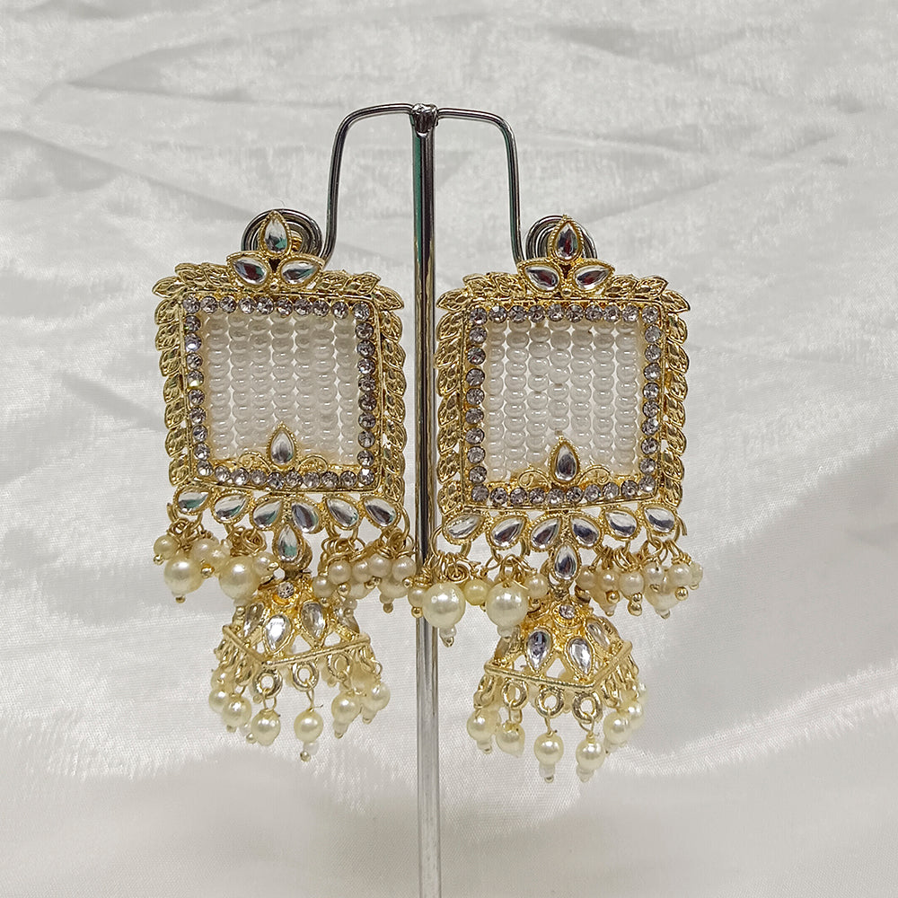 JewelMaze Austrian Stone Gold Plated Dangler Earrings - JW-10161077WH ( Art No. 469469711001 )