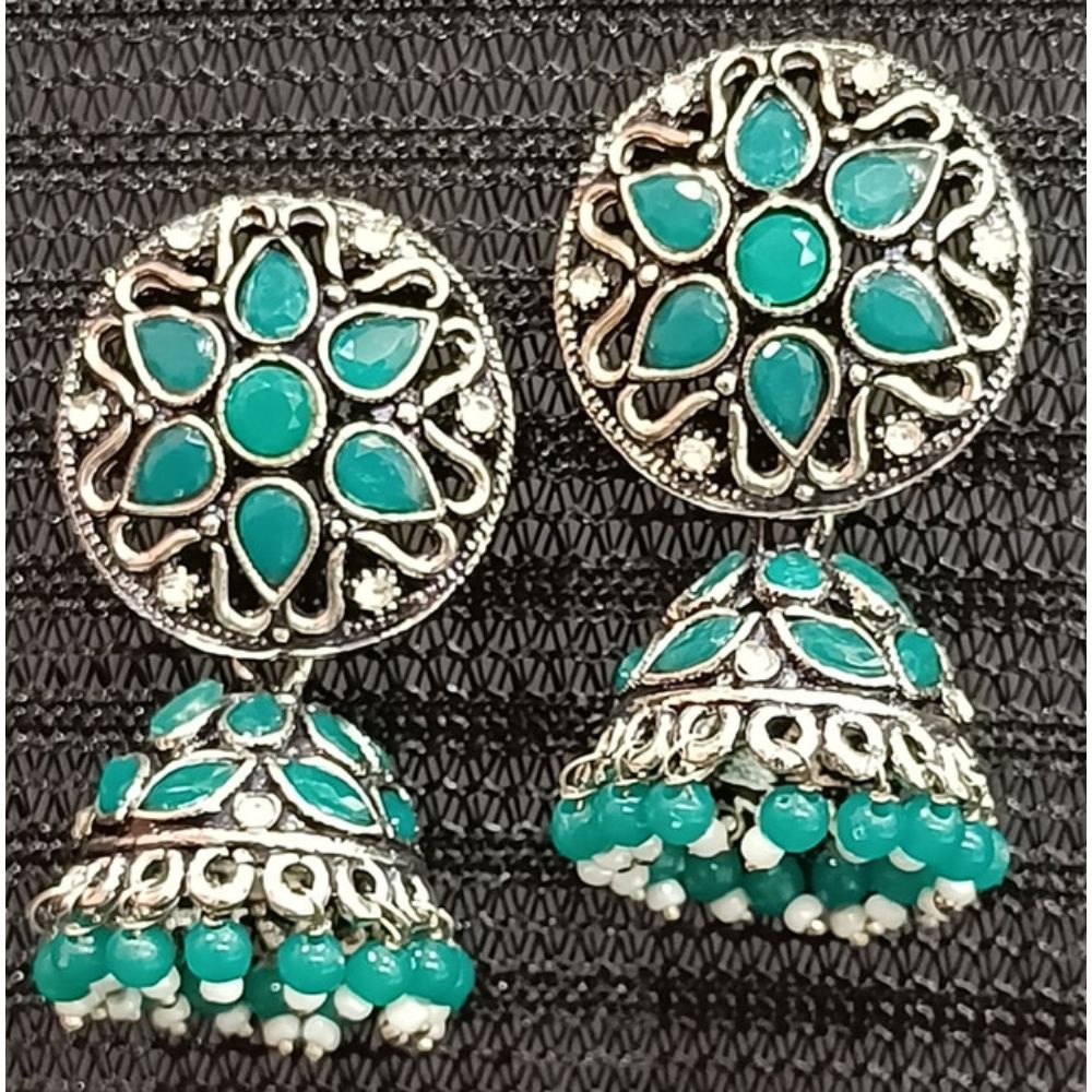 JewelMaze Oxidised Plated Jhumkis Earrings - AZO-AP23ER01123122_GR