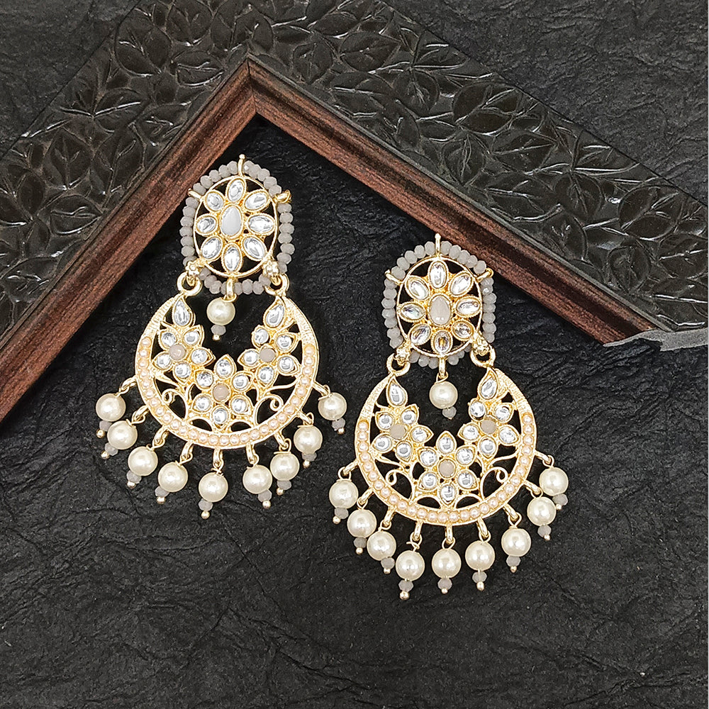 Bhavi Jewels Gold Plated Kundan Stone Dangler Earrings