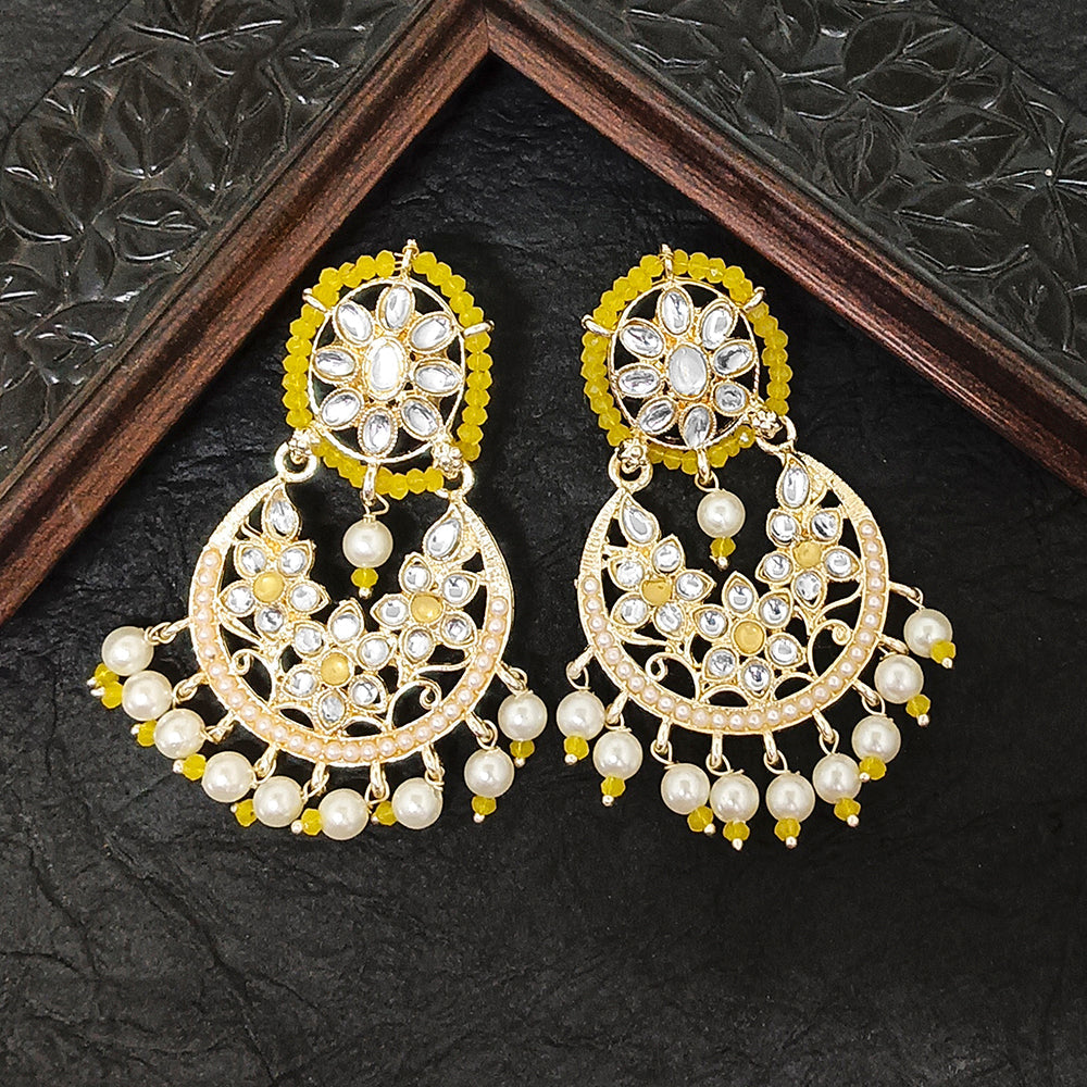 Bhavi Jewels Gold Plated Kundan Stone Dangler Earrings