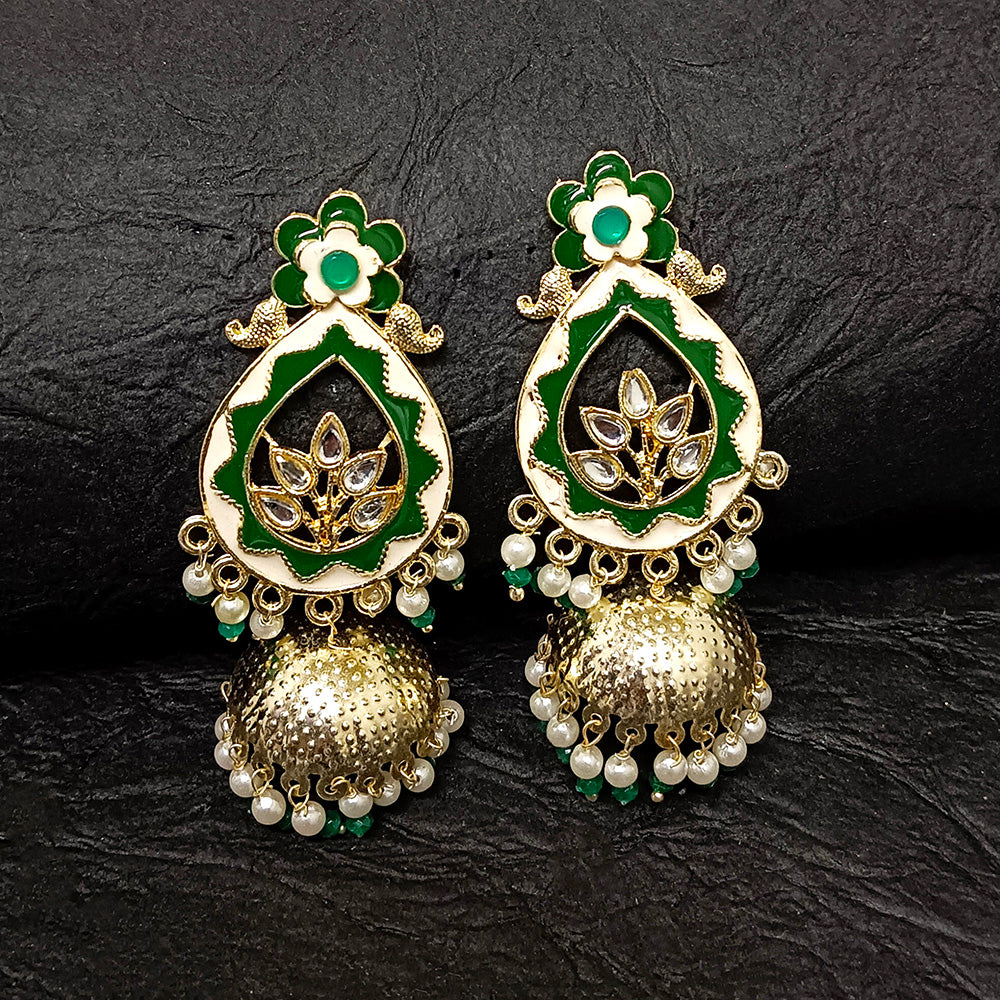 Bhavi Jewels Gold Plated Meenakari Jhumki Earrings - 10161104GR
